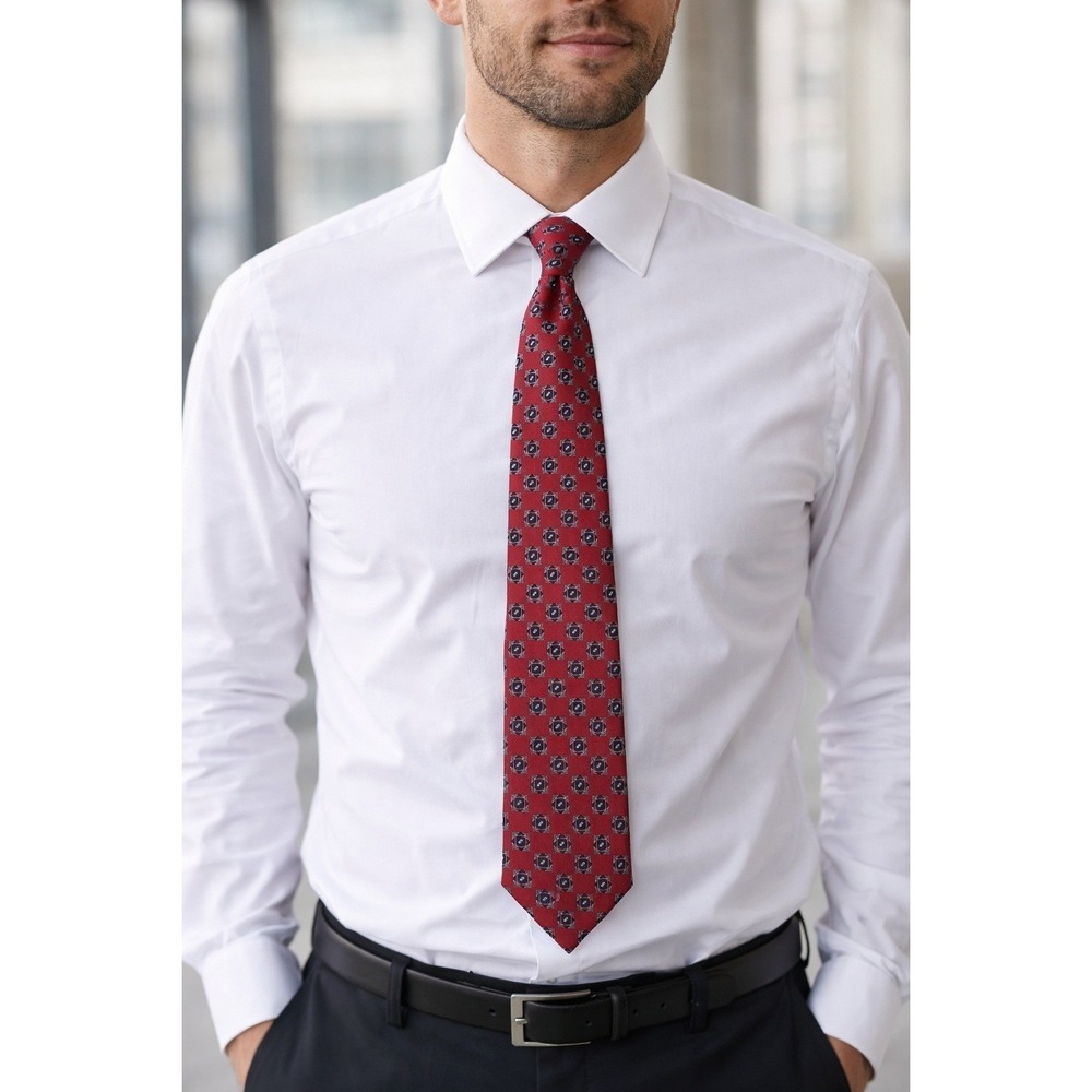 Burberrys of London Silk Tie Red Geometric Pattern Hand Sewn in USA